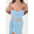 AZURA PAYET İŞLEMELİ BAĞCIKLI KORSE MAXI ABİYE ELBİSE