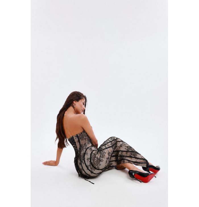 LACE KORSE GÖRÜNÜMLÜ DANTEL ELBİSE 