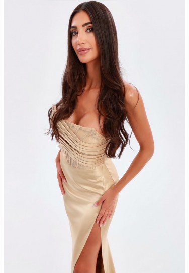 GIANNA SATEN DRAPE VE DANTEL DETAYLI  ABİYE ELBİSE